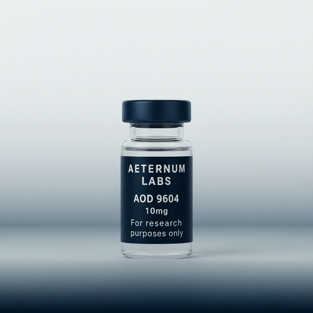 AOD 9604 10mg research peptide vial - laboratory grade hGH fragment for fat metabolism and lipolysis studies by Aeternum Labs
