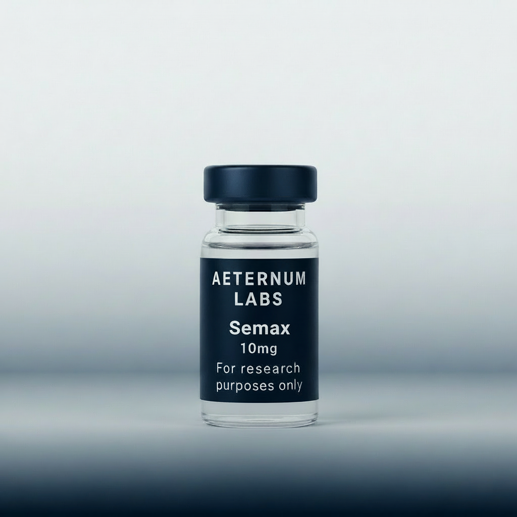 Semax 10mg research peptide vial - laboratory grade nootropic peptide for cognitive and neurotransmitter studies by Aeternum Labs
